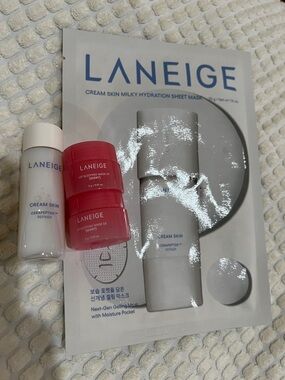 LANEIGE Cream milky Hydration sheet mask + cerapeptide refiner, berry lip masks
